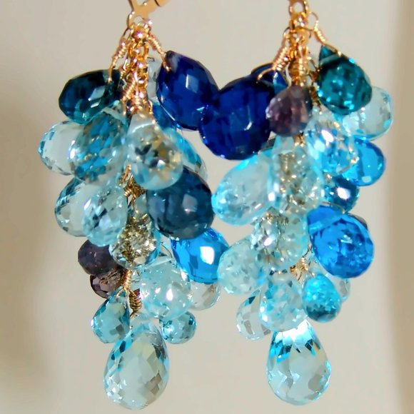 Blue Topaz Apatite Kyanite Aquamarine briolette Blue Gemstones Earrings - Picture 3 of 5